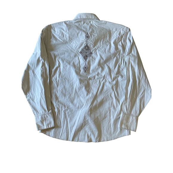 Resistol University Embroidered Rodeo Western White M Pearl Snap Button Up - Picture 4 of 7